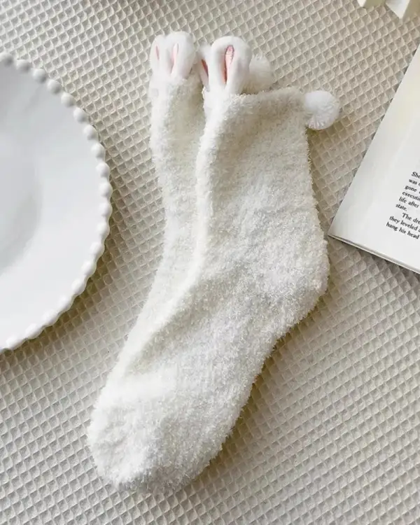 Fuzzy Bunny Ear Crew Socks