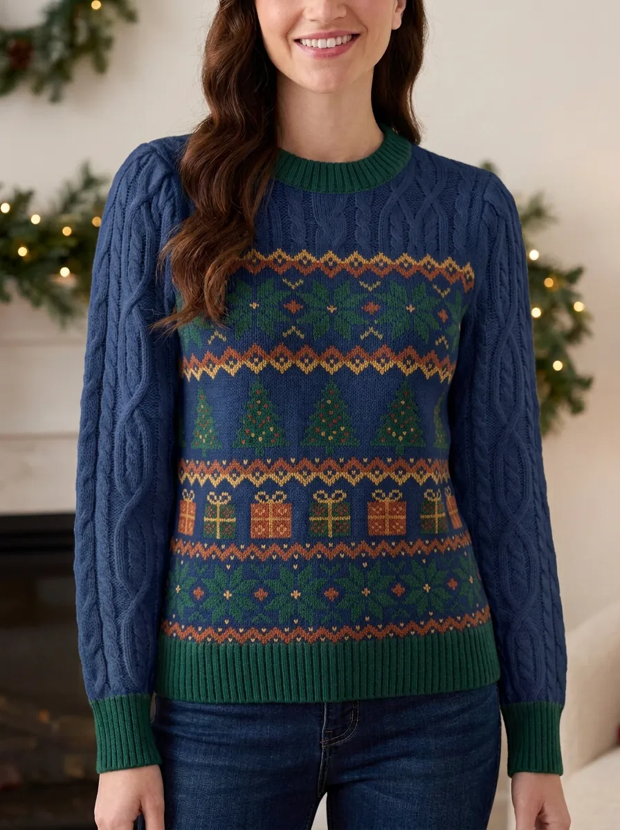 Christmas Holiday Tree Gift Pattern Knitted Sweater