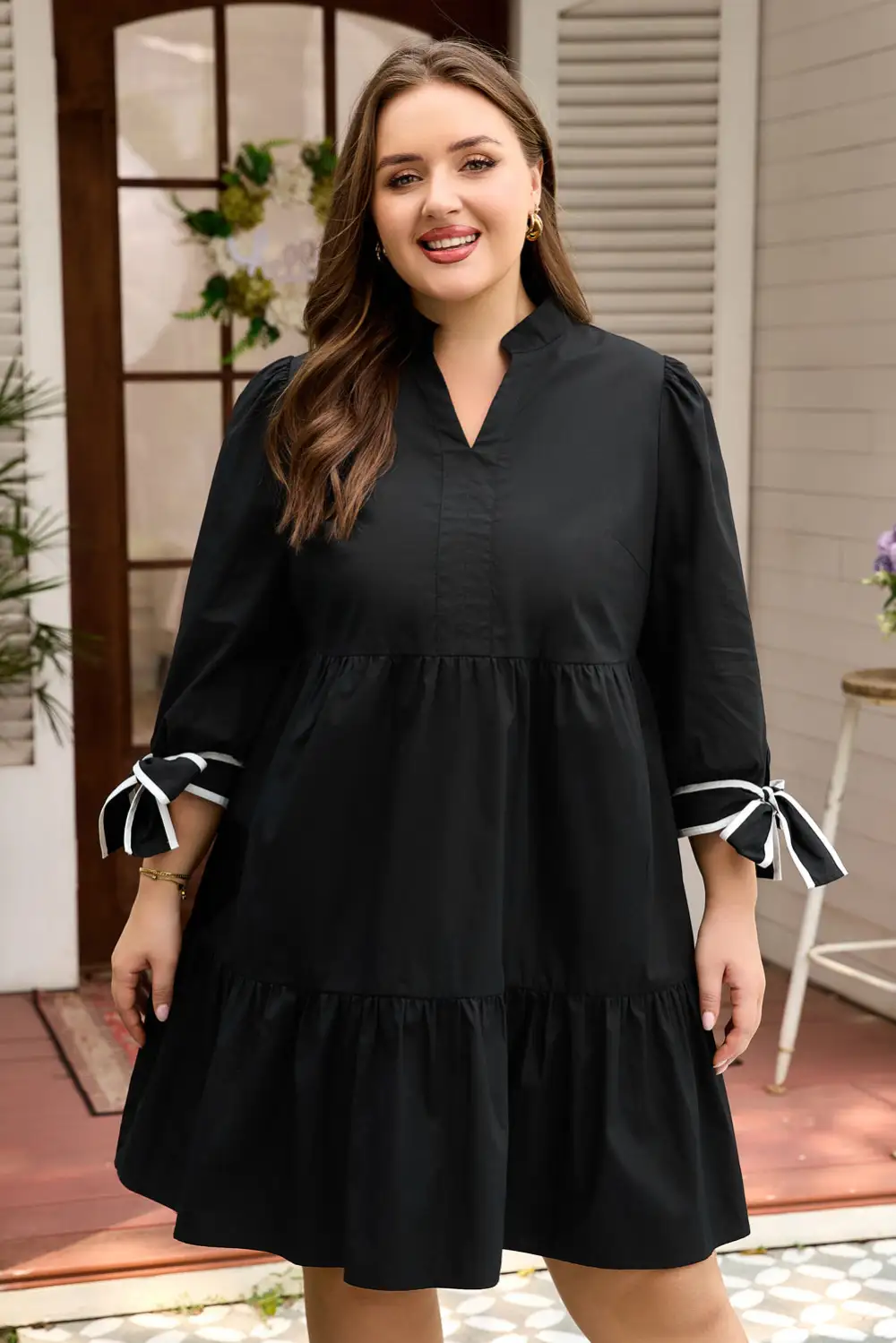Comfort Fit V Neck Mini Dress