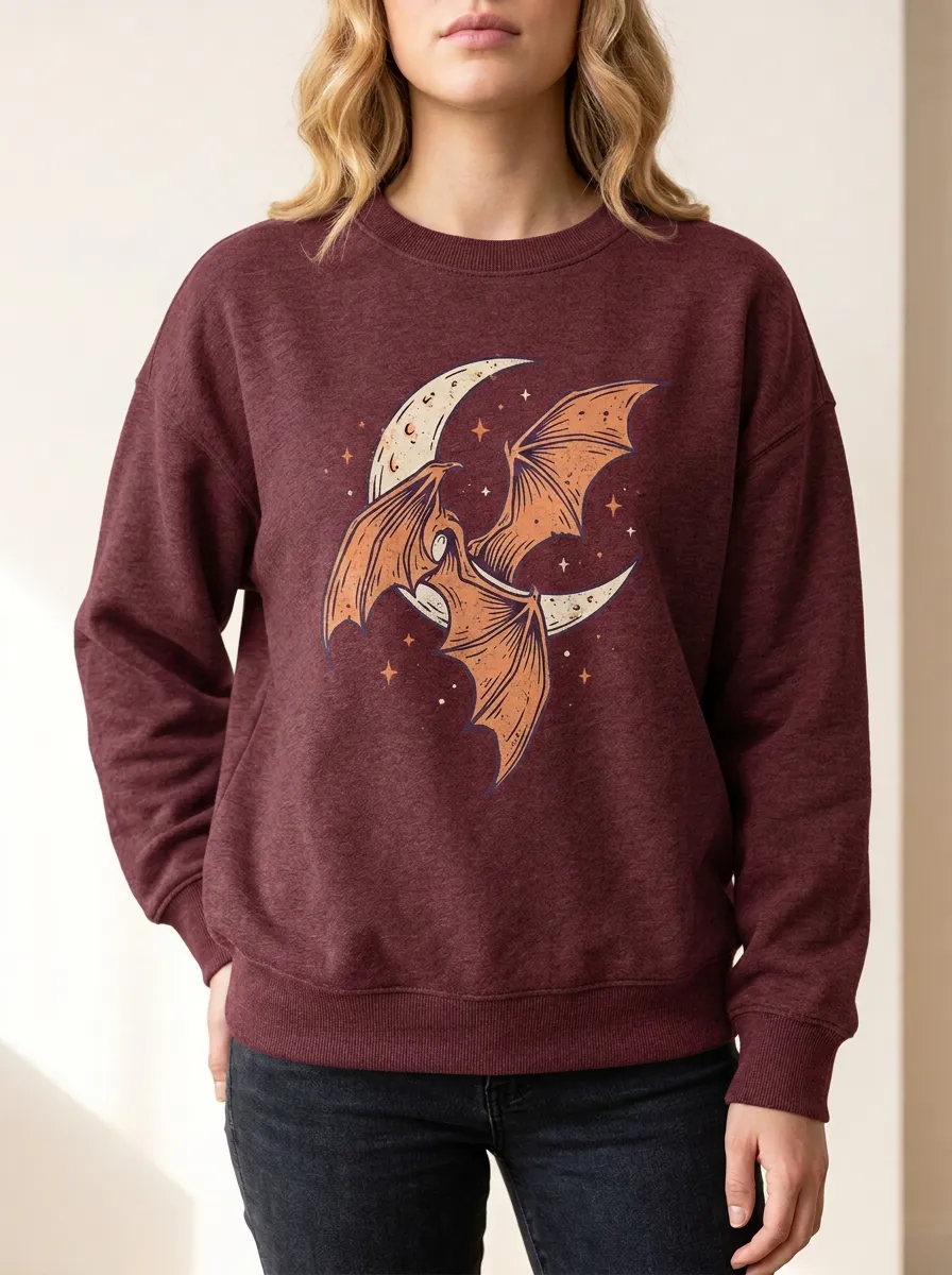 Women's Halloween Gothic Moon Bat Printed Sweatshirt