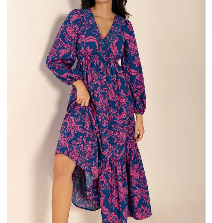 Midi V-Neck Long Sleeve Midi Dress