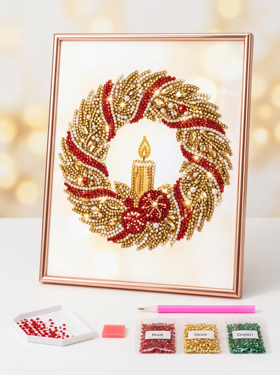 Candle Wreath Christmas DIY Diamond Painting Kit