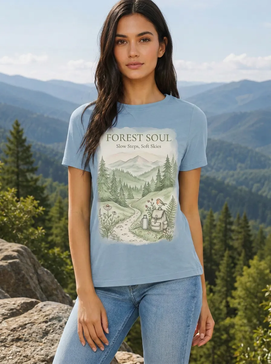 Women's Nature Lover Forest Soul Mountain Hiking Printed T-shirt