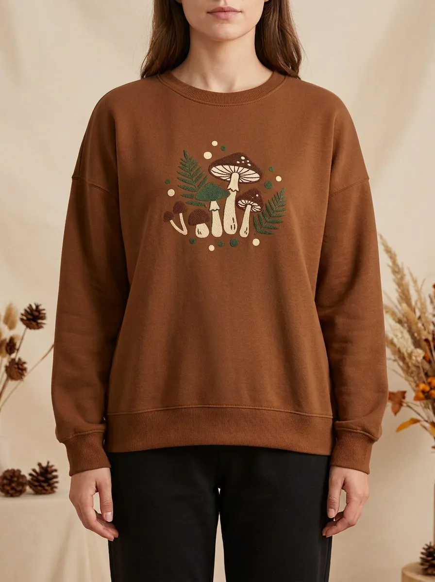 Relaxed Printed Mushroom Fern Graphic Sweatshirt