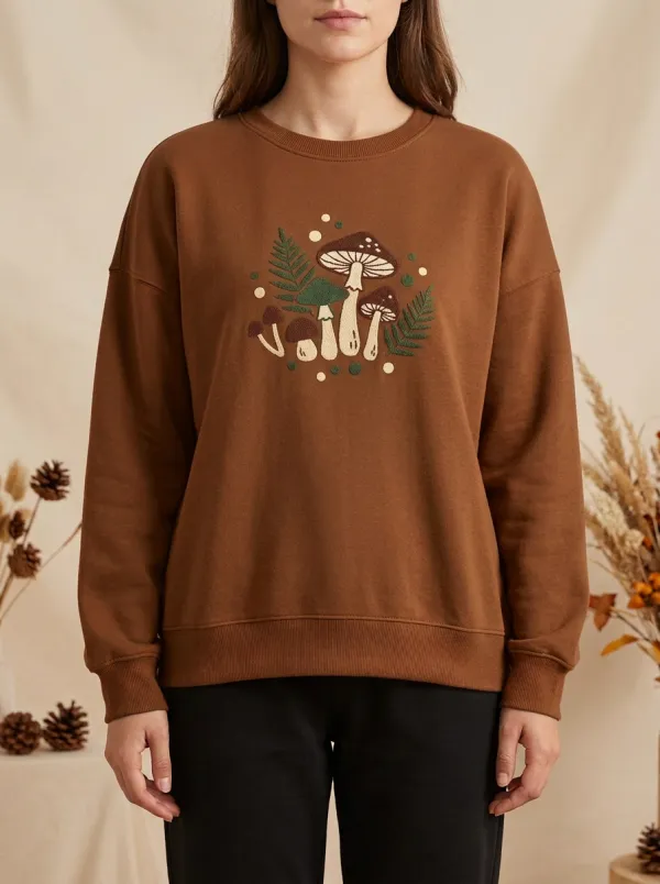 Relaxed Printed Mushroom Fern Graphic Sweatshirt