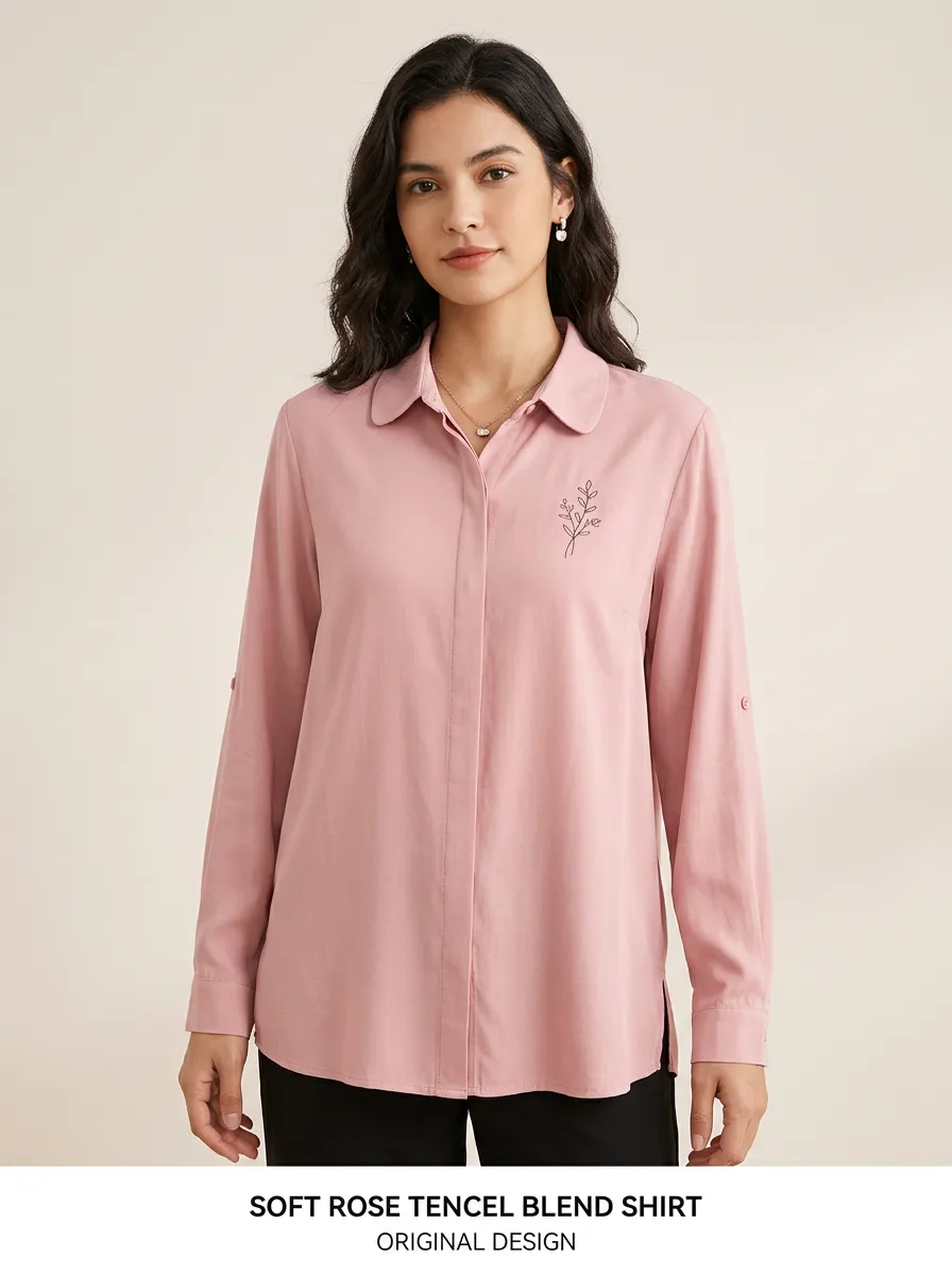 Women's Minimalist Botanical Leaf Printed Pink Shirt