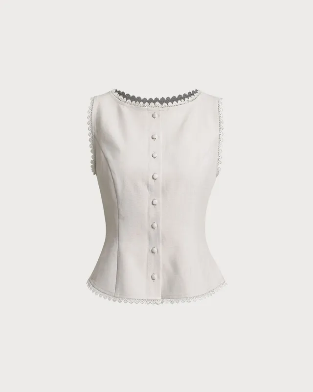 Apricot Boat Neck Button Vest