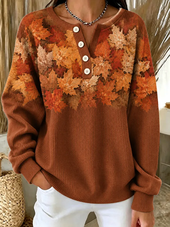 Women'S Autumn Gradient Maple Leaf Printed Sweatshirt