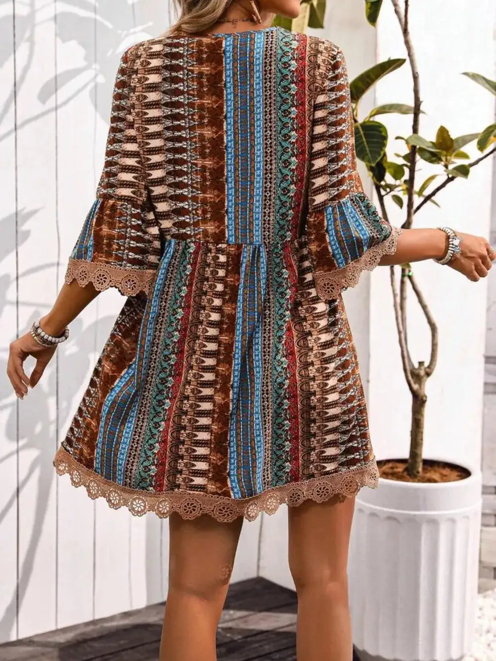 Lace Detail Printed Dress