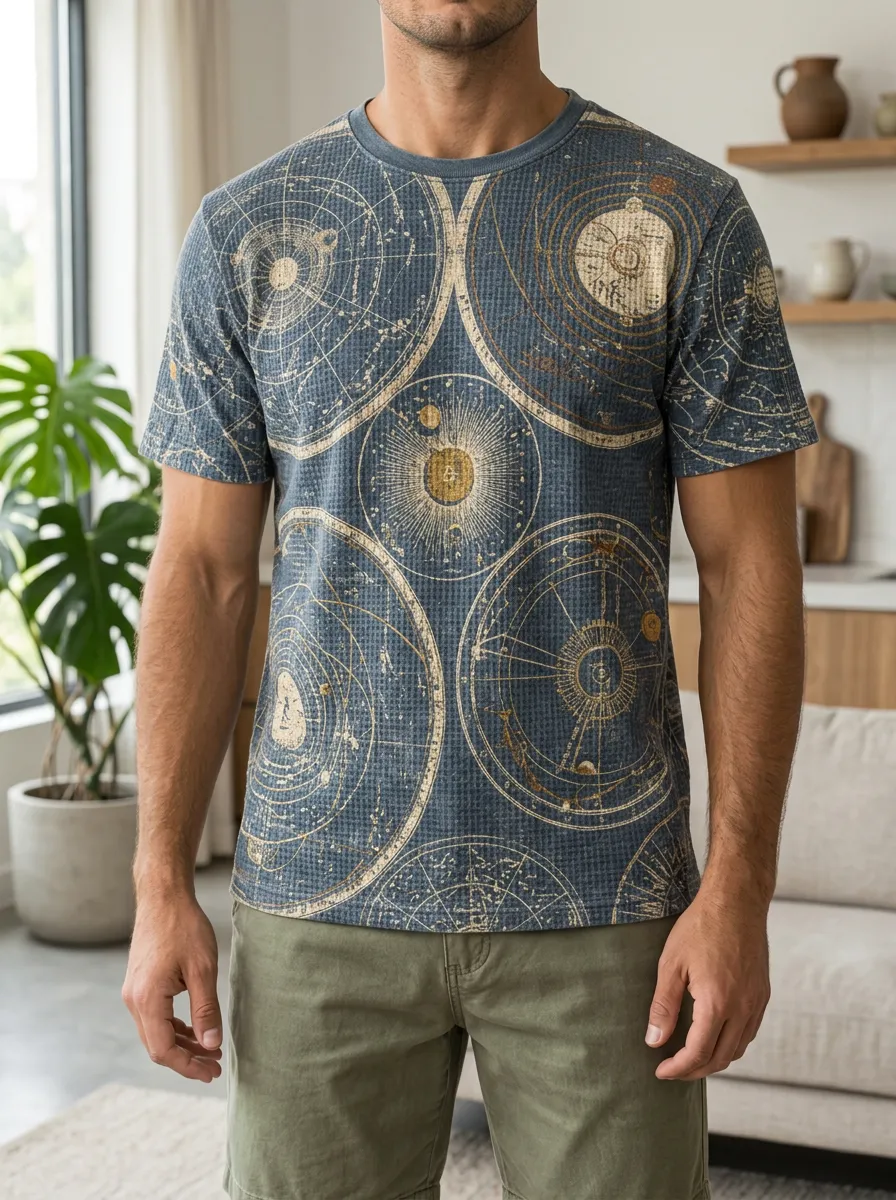 Men's Astronomy Lover Vintage Celestial Map Crew Neck T-Shirt