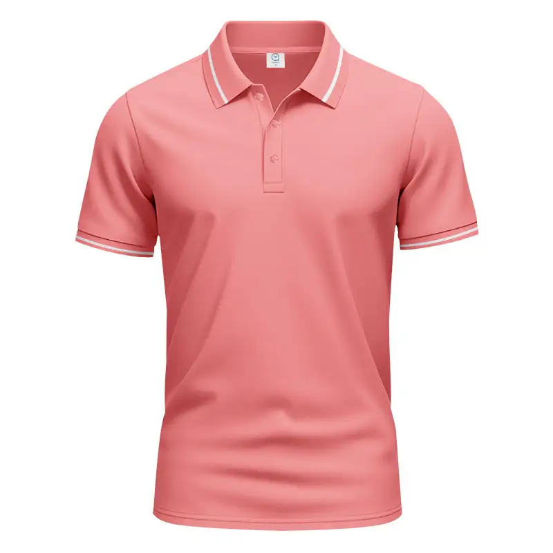 Men's Breathable Interlock Polo Shirt With Contrast Tipping Short Button Placket And Slim Silhouette
