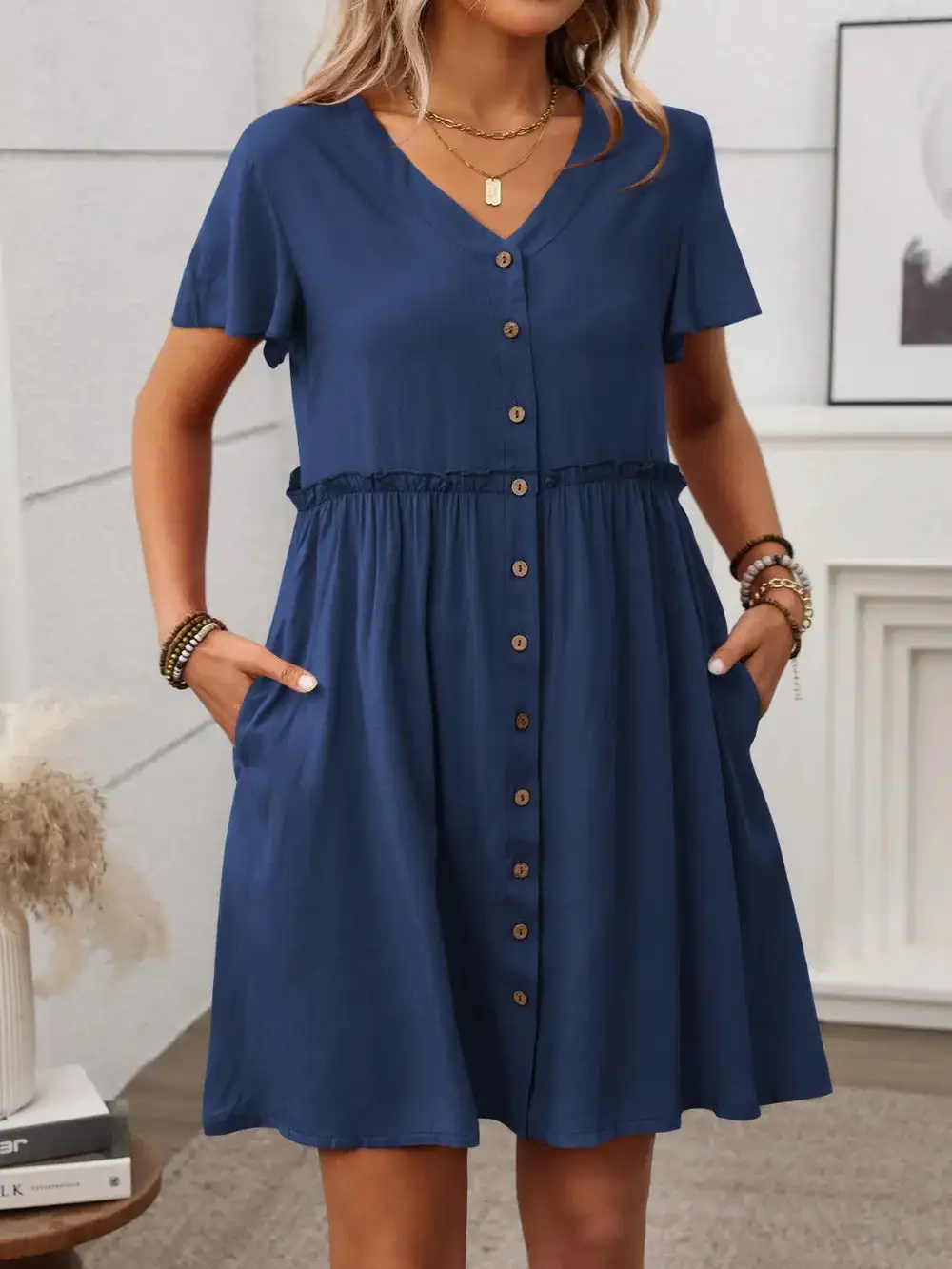 Flutter Sleeve Button Front Dress