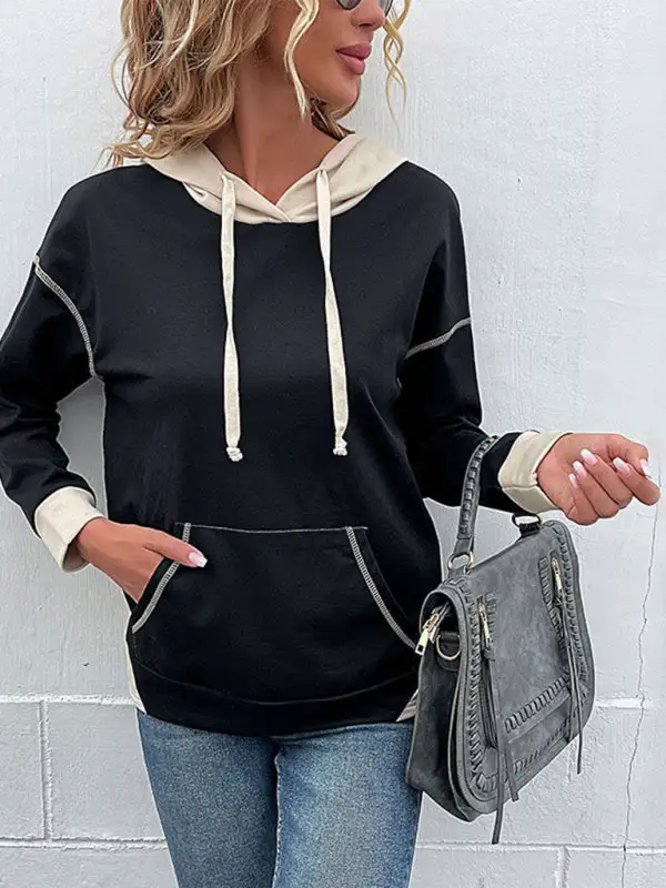 Pocketed Long-Sleeve Knit Colorblock Sweatshirt