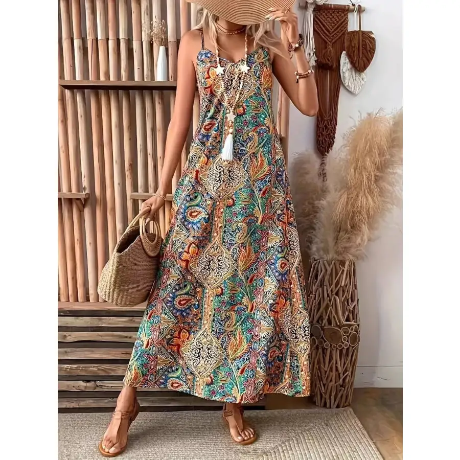 Paisley Print V Neck Maxi Dress