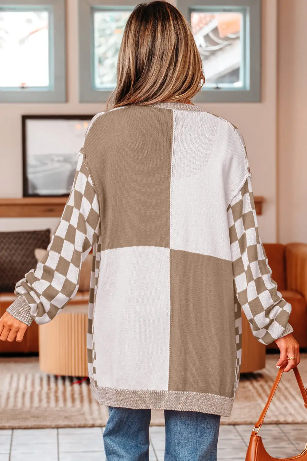 Checkered Colorblock Cardigan