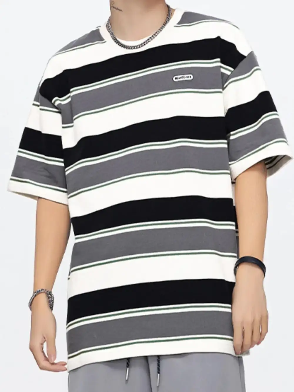 Striped Crew Neck Half Sleeve Tee