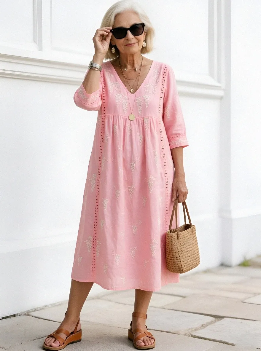 Women's Summer Vacation Floral Embroidery Printed Midi Dress