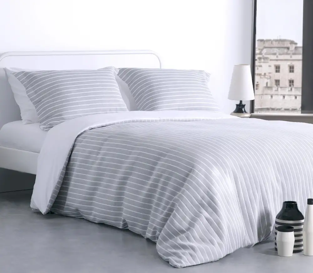 Refined Bedroom Woven Stripe Cotton Duvet Cover Set