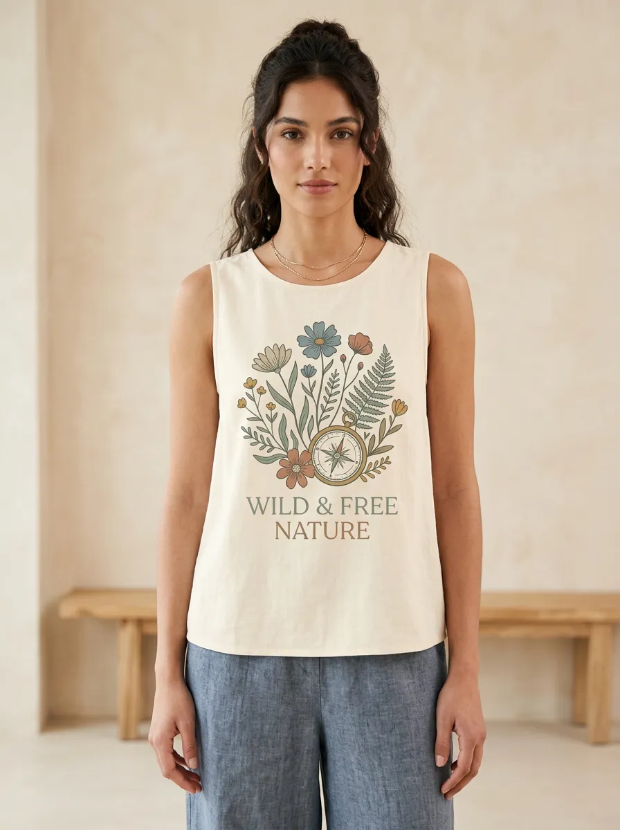 Wild And Free Nature Compass Floral Tank Top