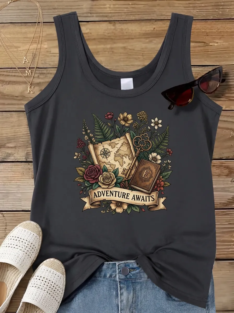 Adventure Map Key Floral Tank Top
