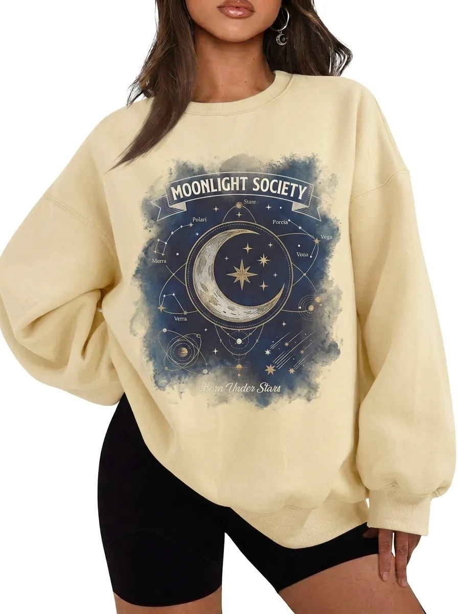 Women's Celestial Moonlight Society Constellation Printed T-shirt