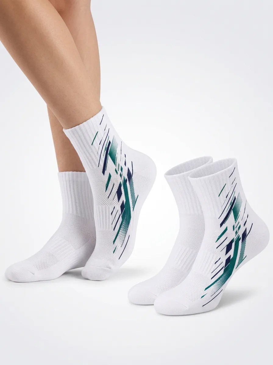 White Scenic Geometric Graphic Sport Ankle Socks