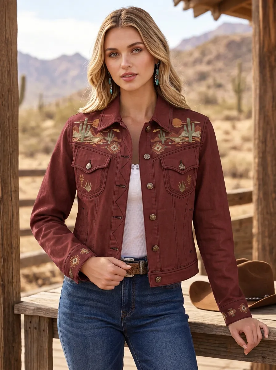Women's Western Cactus Desert Denim Jacket