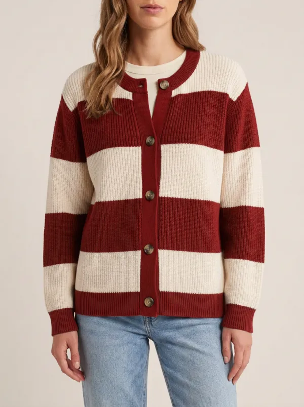 Classic Casual Distinctive Rugby Striped Knit Cardigan
