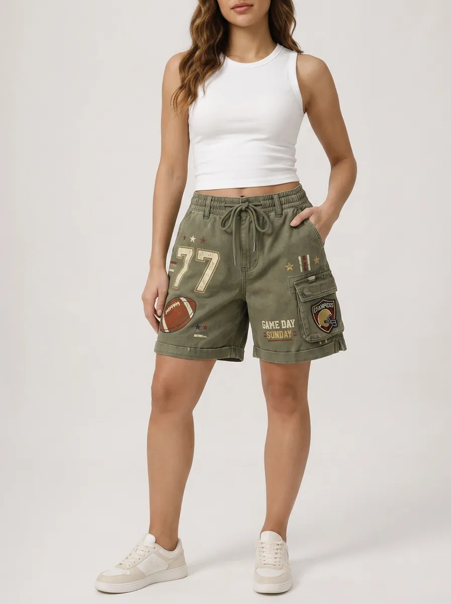 Women's Football Fan Game Day 77 Printed Cargo Shorts
