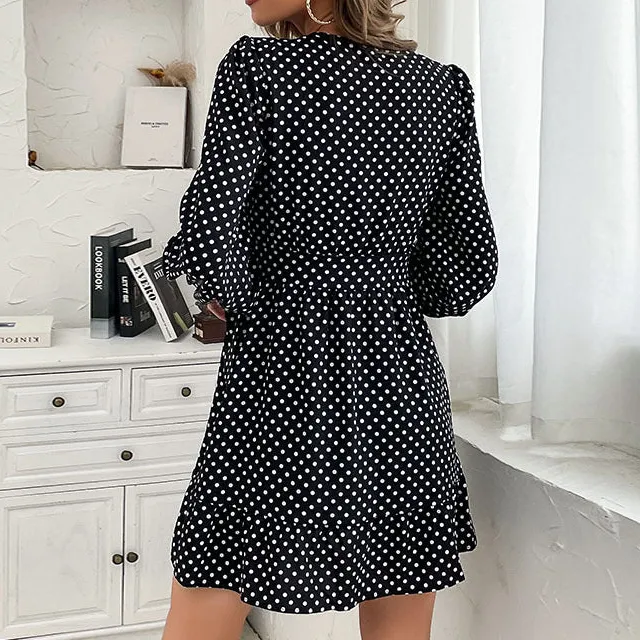 Women's Delicate Wrap Long-Sleeve Ruffled Dress