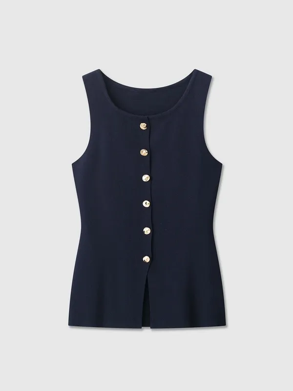Blue Knit Casual Vest