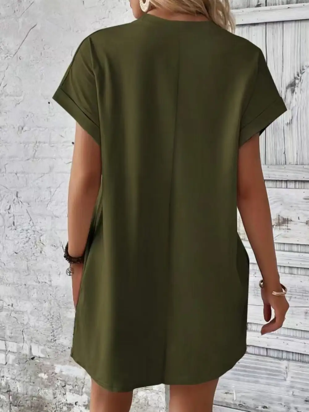 Round-Neck Short-Sleeve Cotton Casual Dress