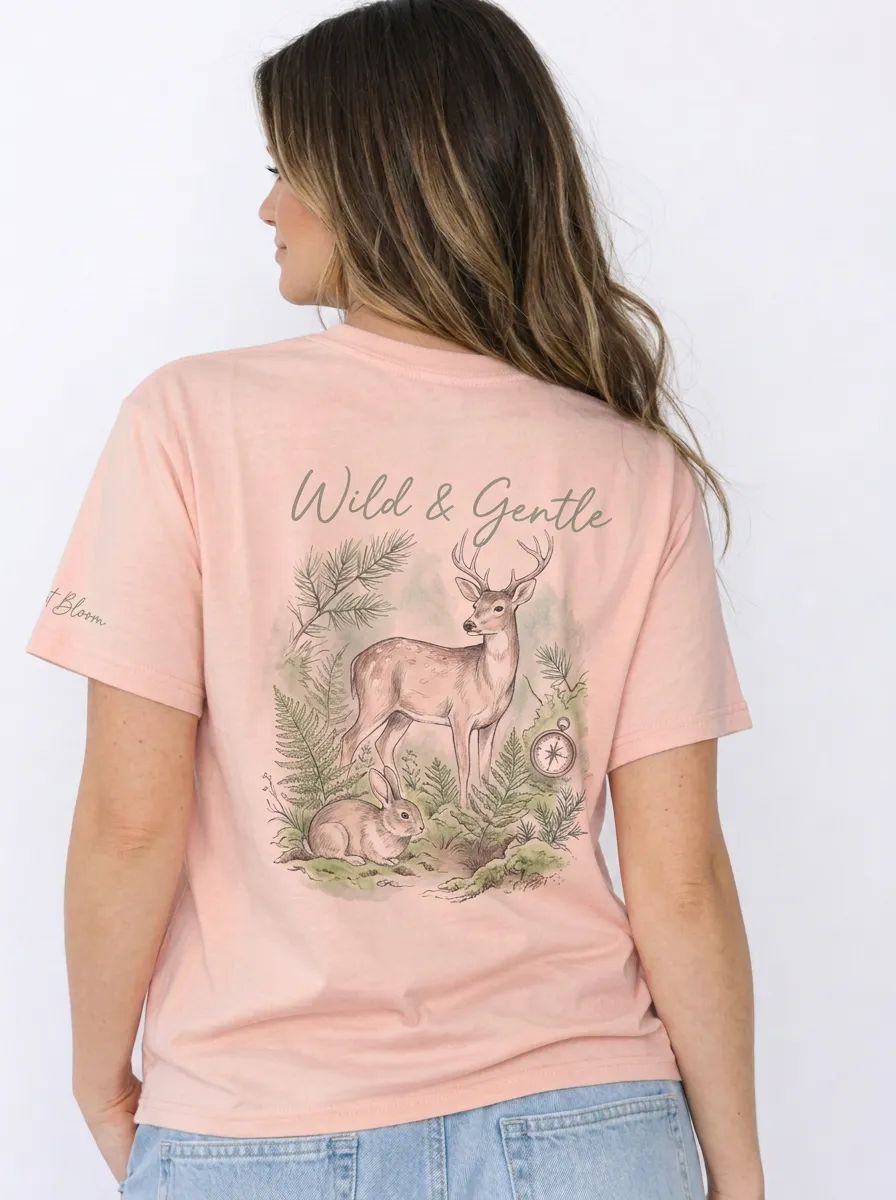 Women's Nature Lover Deer Rabbit Compass Printed T-shirt