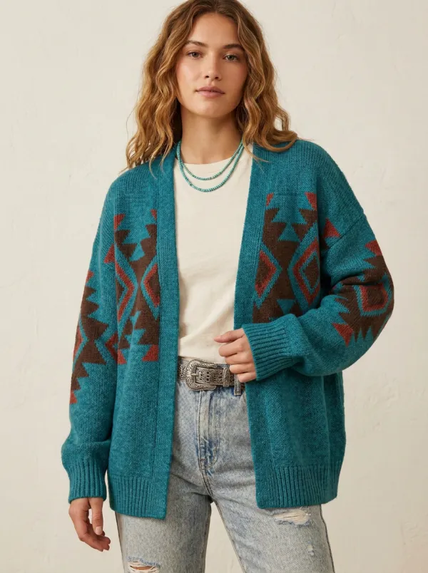 Women's Western B3 Aztec Geometric Pattern Printed Cardigan Sweater