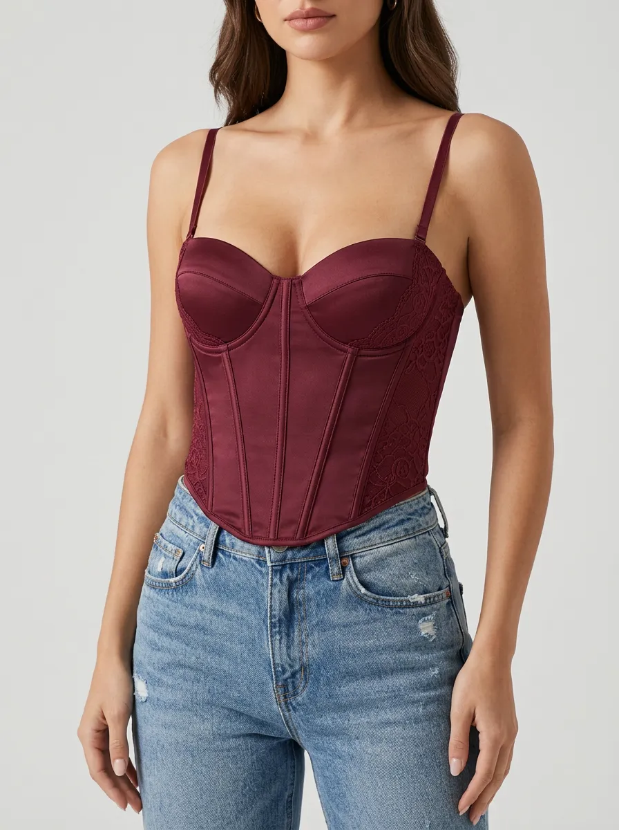 Classic Boned Satin-Look Women's Corset Top