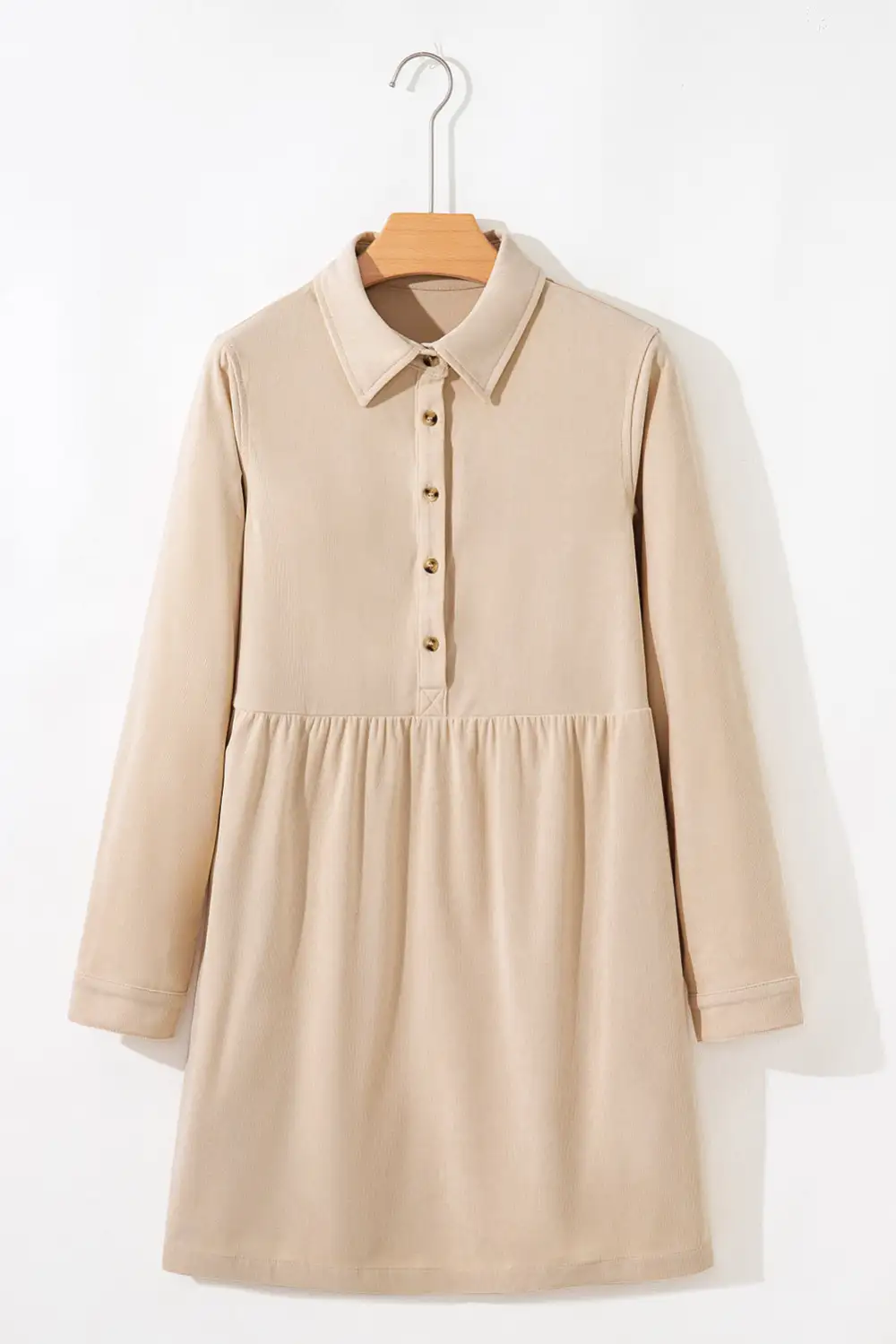 Lightweight Feel Corduroy Half Button Long Sleeve Mini Dress