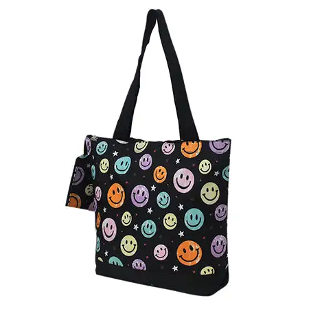 Smiley Print Canvas Tote Bag