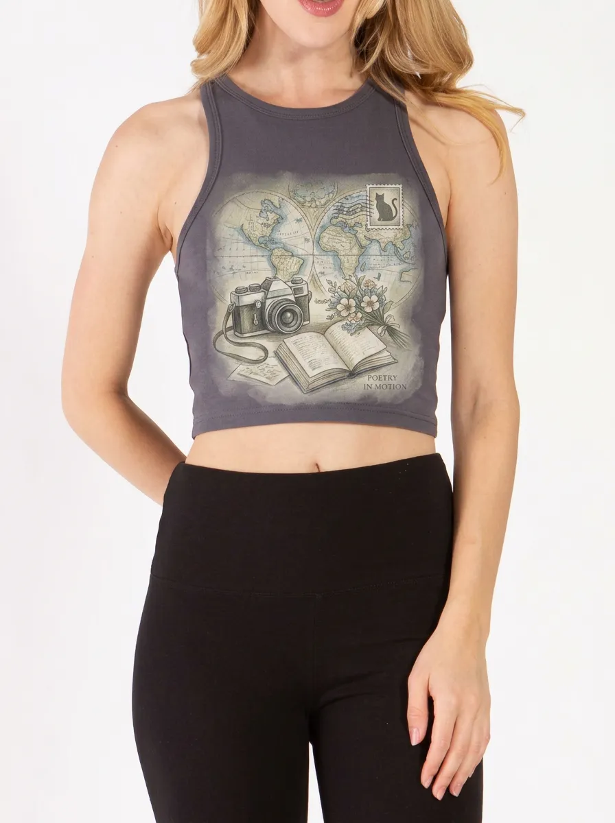 Women's Travel Photography Book Printed Crop Top