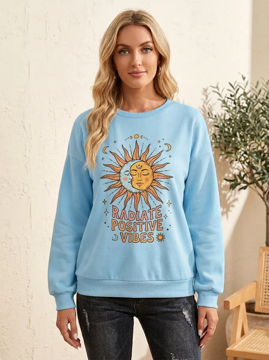 Celestial Sun Moon Radiate Positive Vibes Sweatshirt