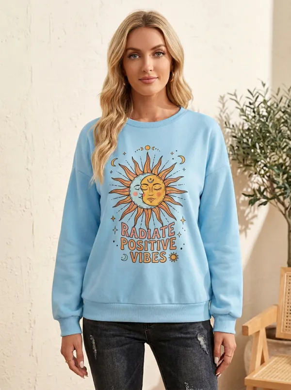 Celestial Sun Moon Radiate Positive Vibes Sweatshirt