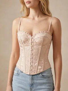 Floral Jacquard Button-Front Women's Corset Top