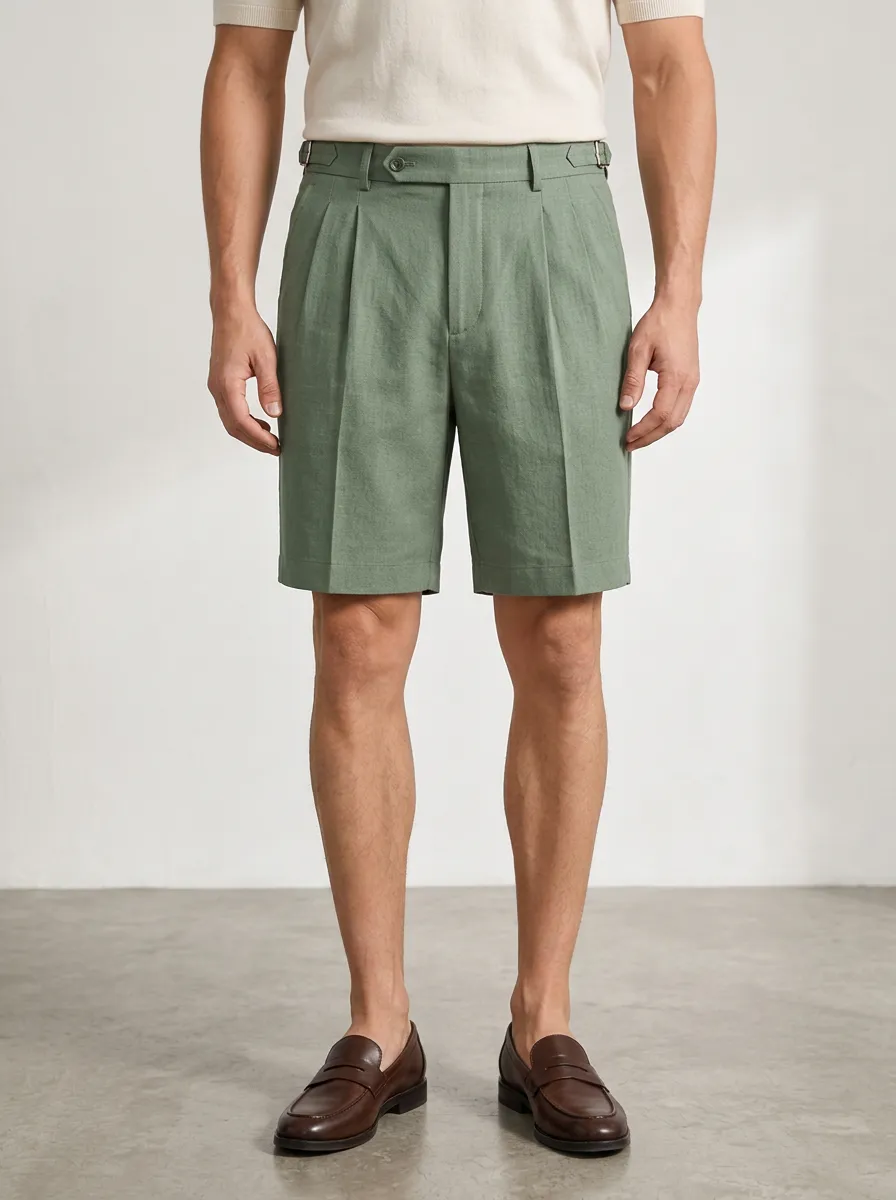 Men's Casual Linen Casual Summer Pleated Linen Shorts