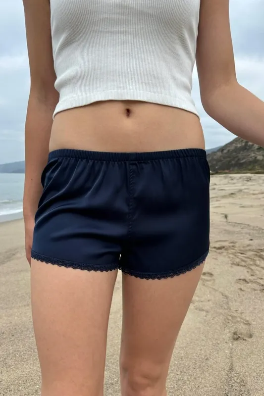 Navy Satin Shorts