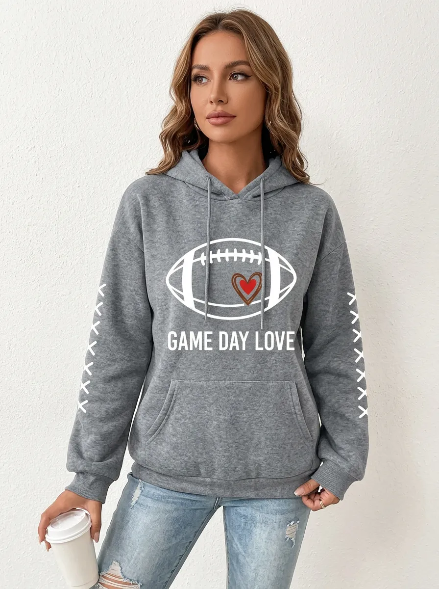 Women's Team Spirit Inspired Gridiron Heart Ball Love Graphic Hoodie
