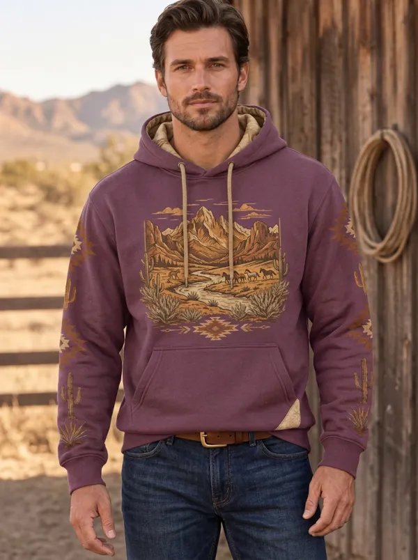 Prairie Sky Horse Desert Mountain Design Men's Western Sweatshirt
