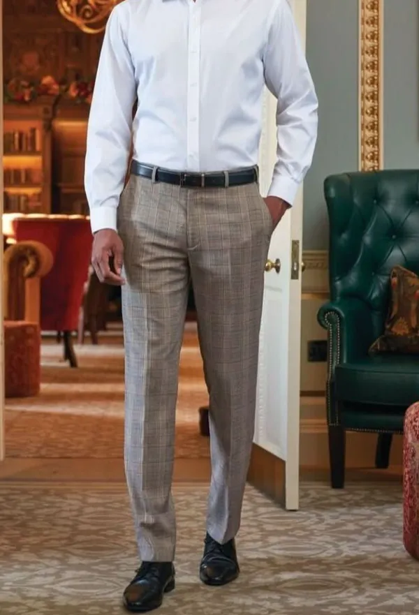Men's Slim Fit Checked Flat Front Suit Trousers