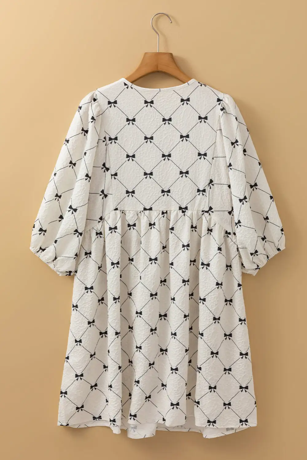 Textured Tie Detail Puff Sleeve Mini Dress