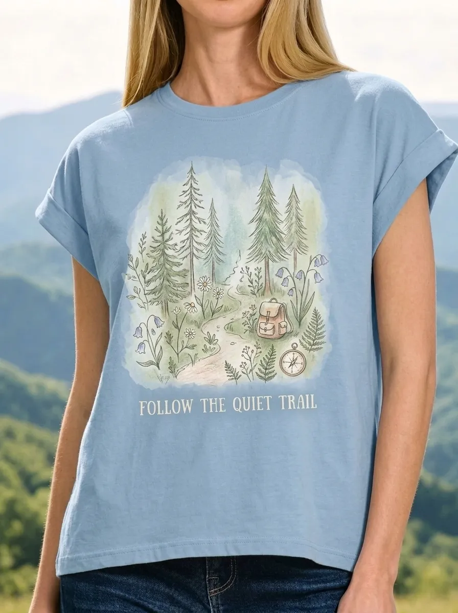 Women's Nature Lover Forest Trail Backpack Compass Printed T-shirt