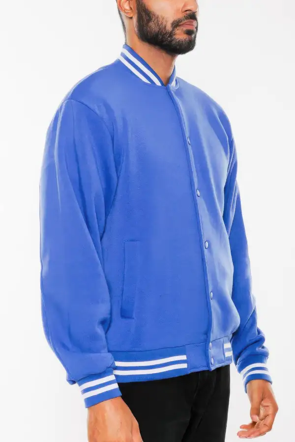 Fleece Snap Button Varsity Jacket