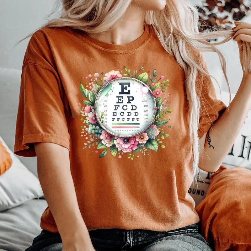 Floral Eye Chart Optometry Sight Squad Eye Dr Optician Staff Women's Oversized Comfort T-Shirt